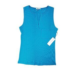 Three Dots Women Ibiza Blue Notch Neck Top Pocket Women Size Small Nordstrom